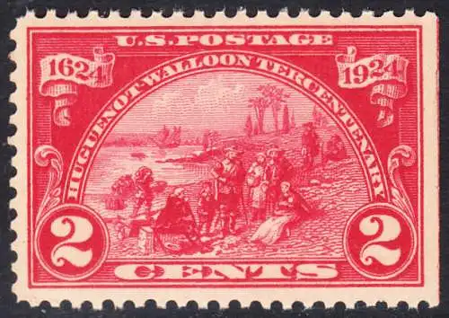 USA Michel 0291 / Scott 0615 postfrisch EINZELMARKE (rechts ungezähnt / a1) - 300. Jahrestag der Landung der Hugenotten: Landung bei Fort Orange, heute Albany