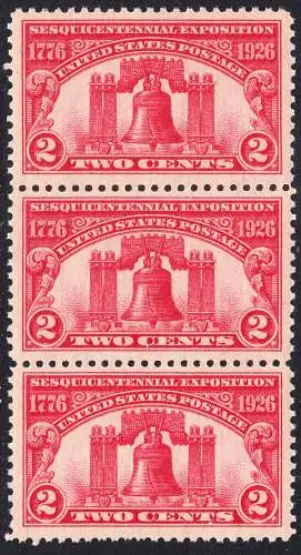 USA Michel 0303 / Scott 0627 postfrisch vert.STRIP(3/a2) - 150 Jahre Unabhängigkeit der Vereinigten Staaten von Amerika, Ausstellung in Philadelphia, PA