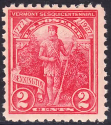 USA Michel 0307 / Scott 0643 postfrisch EINZELMARKE (a3) - 150. Jahrestag der Unabhängigkeit des Staates Vermont und der Schlachten bei Bennington, Oriskany, Fort Stanwix und Saratoga: Green Mountain Boy, Milizionär der Freiwilligenar