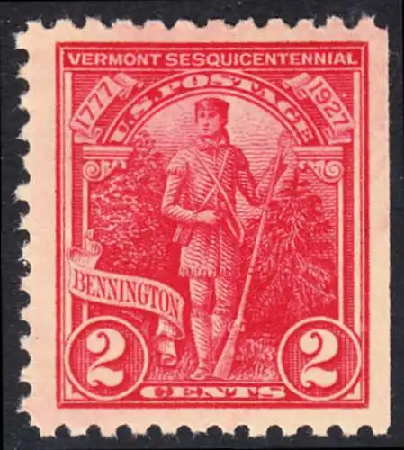 USA Michel 0307 / Scott 0643 postfrisch EINZELMARKE rechts ungezähnt (a1) - 150. Jahrestag der Unabhängigkeit des Staates Vermont und der Schlachten bei Bennington, Oriskany, Fort Stanwix und Saratoga: Green Mountain Boy, Milizionär der Freiwilligenar