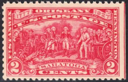 USA Michel 0308 / Scott 0644 postfrisch EINZELMARKE (links ungezähnt / a2) - 150. Jahrestag der Unabhängigkeit des Staates Vermont und der Schlachten bei Bennington, Oriskany, Fort Stanwix und Saratoga: Kapitulation des Generals John Burgoyne,...