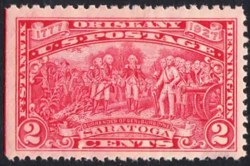 USA Michel 0308 / Scott 0644 postfrisch EINZELMARKE (links ungezähnt) (Gumm.beeintr.) - 150. Jahrestag der Unabhängigkeit des Staates Vermont und der Schlachten bei Bennington, Oriskany, Fort Stanwix und Saratoga: Kapitulation des Generals John...