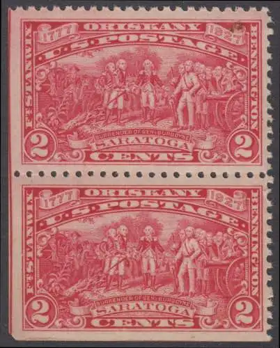 USA Michel 0308 / Scott 0644 postfrisch vert.PAAR (links/unten ungezähnt) - 150. Jahrestag der Unabhängigkeit des Staates Vermont und der Schlachten bei Bennington, Oriskany, Fort Stanwix und Saratoga: Kapitulation des Generals John Burgoyne,...