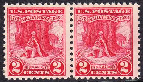 USA Michel 0309 / Scott 0645 postfrisch horiz.PAAR (a2) - 150. Jahrestag des Winterlagers der Armee von General Washington in Valley Forge