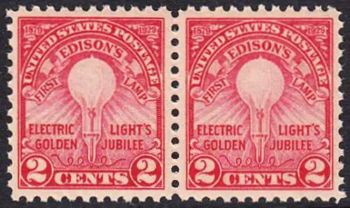 USA Michel 0317 / Scott 0655 postfrisch horiz.PAAR (a2) - 50. Jahrestag der Erfindung der elektrischen Glühlampe durch Thomas Alva Edison