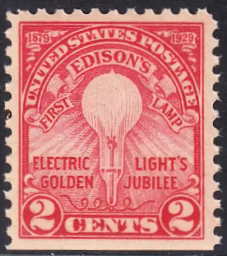 USA Michel 0317 / Scott 0655 postfrisch EINZELMARKE (unten ungezähnt/a2) - 50. Jahrestag der Erfindung der elektrischen Glühlampe durch Thomas Alva Edison