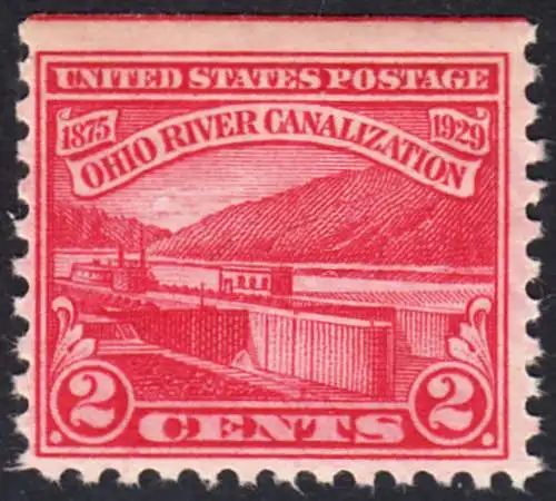 USA Michel 0320 / Scott 0681 postfrisch EINZELMARKE (oben ungezähnt / a2) -  Vollendung der Ohio-Kanalisation zwischen Cairo, IL und Pittsburgh, PA