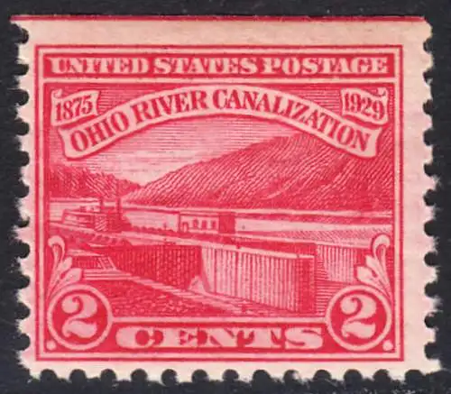 USA Michel 0320 / Scott 0681 postfrisch EINZELMARKE (oben ungezähnt / a1) -  Vollendung der Ohio-Kanalisation zwischen Cairo, IL und Pittsburgh, PA
