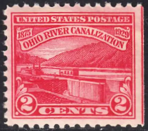 USA Michel 0320 / Scott 0681 postfrisch EINZELMARKE (rechts ungezähnt / a1) -  Vollendung der Ohio-Kanalisation zwischen Cairo, IL und Pittsburgh, PA