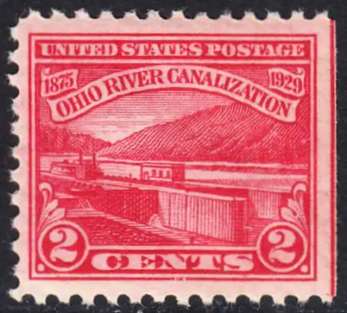 USA Michel 0320 / Scott 0681 postfrisch EINZELMARKE (rechts ungezähnt / a2) -  Vollendung der Ohio-Kanalisation zwischen Cairo, IL und Pittsburgh, PA