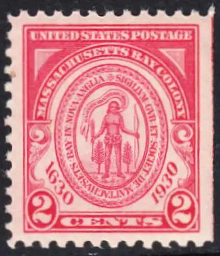 USA Michel 0324 / Scott 0682 postfrisch EINZELMARKE (rechts ungezähnt / a1) - 300. Jahrestag der Gründung der Massachusetts Bay Colony