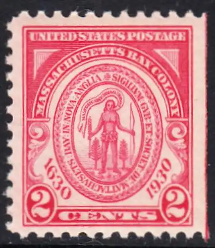 USA Michel 0324 / Scott 0682 postfrisch EINZELMARKE (rechts ungezähnt / a2) - 300. Jahrestag der Gründung der Massachusetts Bay Colony