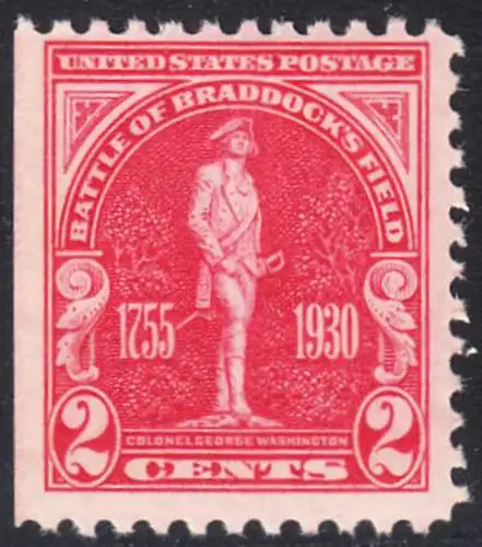 USA Michel 0329 / Scott 0688 postfrisch EINZELMARKE (links ungezähnt / a2) - 175. Jahrestag der Schlacht von Braddock’s Field (Schlacht bei Monongahela)