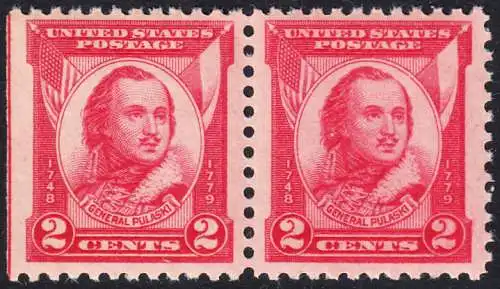 USA Michel 0331 / Scott 0690 postfrisch horiz.PAAR (links ungezähnt) - 150. Todestag von General Casimir Pulaski