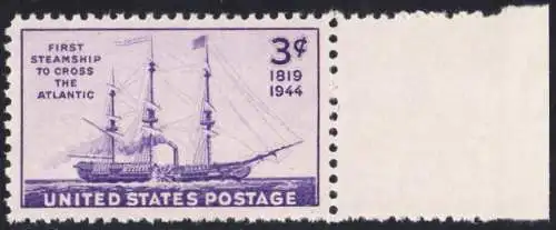 USA Michel 0526 / Scott 0923 postfrisch EINZELMARKE RAND rechts (a2) - 125. Jahrestag der ersten Atlantiküberquerung durch ein Dampfschiff: Raddampfer „Savannah“ 