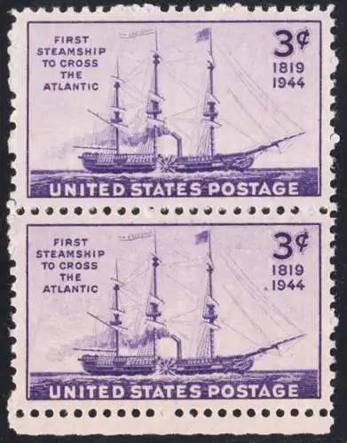 USA Michel 0526 / Scott 0923 postfrisch vert.PAAR RAND unten - 125. Jahrestag der ersten Atlantiküberquerung durch ein Dampfschiff: Raddampfer „Savannah“