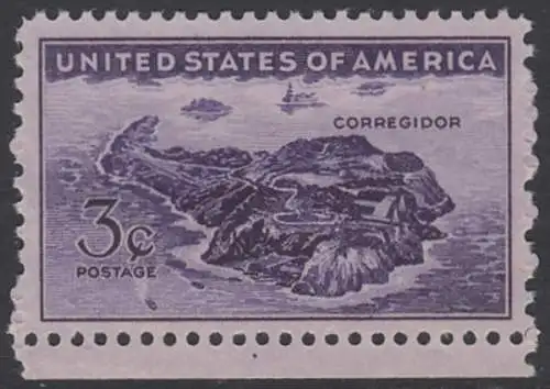USA Michel 0528 / Scott 0925 postfrisch EINZELMARKE RAND unten (a2) - Verteidigung der philippinischen Insel Corregidor