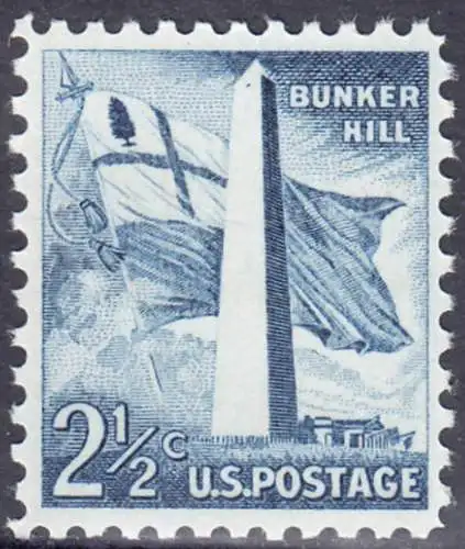 USA Michel 0655 / Scott 1034 postfrisch EINZELMARKE (a1) - Bedeutende Amerikaner, Bauwerke:Flagge von Massachusetts (1776), Bunker-Hill-Denkmal in Boston