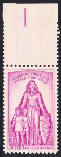 USA Michel 0709 / Scott 1087 postfrisch EINZELMARKE RAND oben (b) - Kampf gegen die Kinderlähmung; Symbol des Kinderschutzes