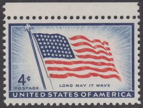 USA Michel 0716 / Scott 1094 postfrisch EINZELMARKE RAND oben - 100 Jahre Amerikanische Flagge, von 1957 (48 Sterne für 48 Staaten) 