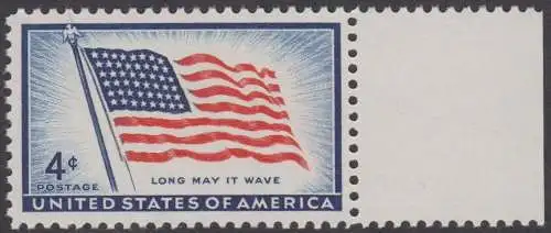 USA Michel 0716 / Scott 1094 postfrisch EINZELMARKE RAND rechts - 100 Jahre Amerikanische Flagge, von 1957 (48 Sterne für 48 Staaten) 