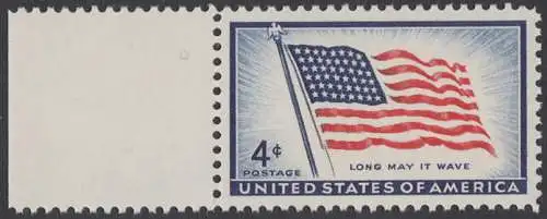USA Michel 0716 / Scott 1094 postfrisch EINZELMARKE RAND links (a1) - 100 Jahre Amerikanische Flagge, von 1957 (48 Sterne für 48 Staaten) 