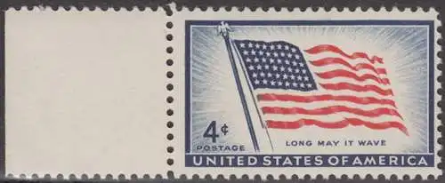 USA Michel 0716 / Scott 1094 postfrisch EINZELMARKE RAND links (a2) - 100 Jahre Amerikanische Flagge, von 1957 (48 Sterne für 48 Staaten) 