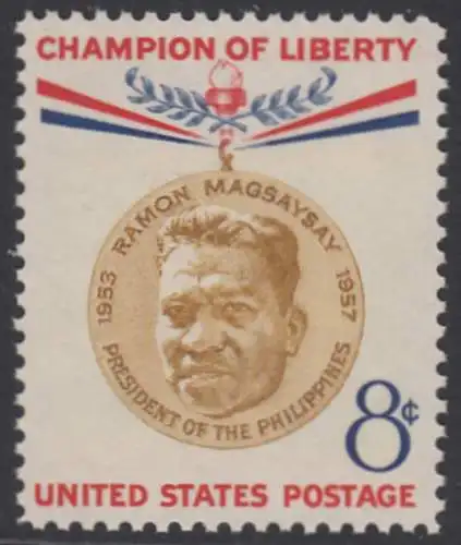 USA Michel 0719 / Scott 1096 postfrisch EINZELMARKE (a2) - Freiheitskämpfer: 50. Geburtstag von Ramón Magsaysay; Präsident der Philippinen