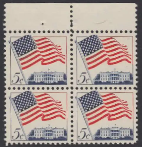 USA Michel 0838 / Scott 1208 postfrisch BLOCK RÄNDER oben (a2) - Flagge und Weißes Haus