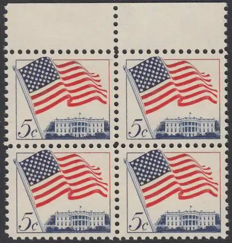 USA Michel 0838 / Scott 1208 postfrisch BLOCK RÄNDER oben (a3) - Flagge und Weißes Haus