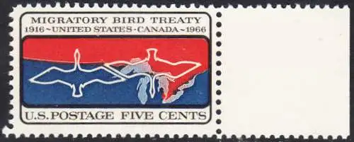 USA Michel 0897 / Scott 1306 postfrisch EINZELMARKE RAND rechts (a2) - 50 Jahre Vertrag zwischen den USA und Kanada zum Schutz der Zugvögel
