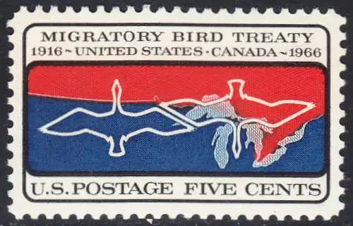 USA Michel 0897 / Scott 1306 postfrisch EINZELMARKE (a2)  - 50 Jahre Vertrag zwischen den USA und Kanada zum Schutz der Zugvögel