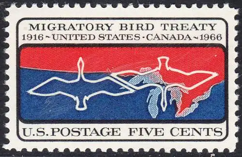 USA Michel 0897 / Scott 1306 postfrisch EINZELMARKE (a3)  - 50 Jahre Vertrag zwischen den USA und Kanada zum Schutz der Zugvögel