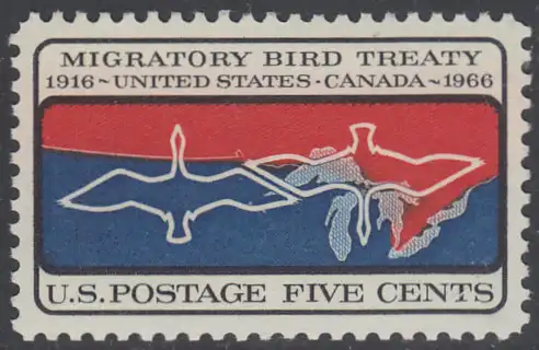 USA Michel 0897 / Scott 1306 postfrisch EINZELMARKE (a4)  - 50 Jahre Vertrag zwischen den USA und Kanada zum Schutz der Zugvögel