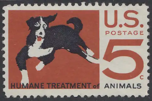 USA Michel 0898 / Scott 1307 postfrisch EINZELMARKE (Gumm. beeintr.) - 100 Jahre amerikanischer Tierschutzverein; Hund