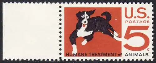 USA Michel 0898 / Scott 1307 postfrisch EINZELMARKE RAND links - 100 Jahre amerikanischer Tierschutzverein; Hund