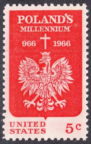 USA Michel 0904 / Scott 1313 postfrisch EINZELMARKE (a1) - 1000 Jahre Polen; Kreuz über polnischem Adler 