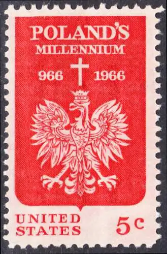USA Michel 0904 / Scott 1313 postfrisch EINZELMARKE (a2) - 1000 Jahre Polen; Kreuz über polnischem Adler 