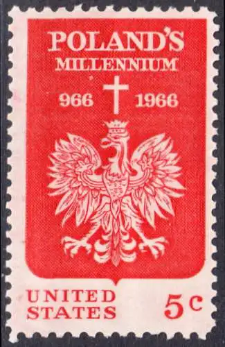 USA Michel 0904 / Scott 1313 postfrisch EINZELMARKE (a3) - 1000 Jahre Polen; Kreuz über polnischem Adler 