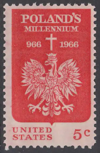 USA Michel 0904 / Scott 1313 postfrisch EINZELMARKE (a4) - 1000 Jahre Polen; Kreuz über polnischem Adler 