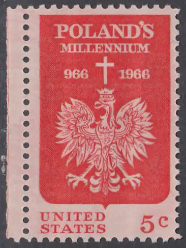 USA Michel 0904 / Scott 1313 postfrisch EINZELMARKE RAND links (a2) - 1000 Jahre Polen; Kreuz über polnischem Adler 