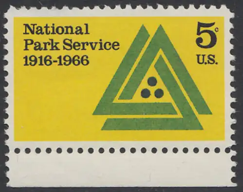 USA Michel 0905 / Scott 1314 postfrisch EINZELMARKE RAND unten (Gumm.beeintr,) - 50 Jahre Nationalparkdienst 