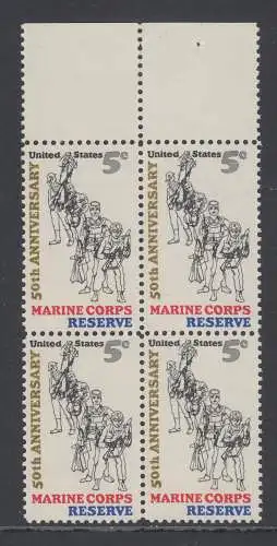 USA Michel 0906 / Scott 1315 postfrisch BLOCK RÄNDER oben (a2) - 50 Jahre Reservistenvereinigung der Marineinfanteristen