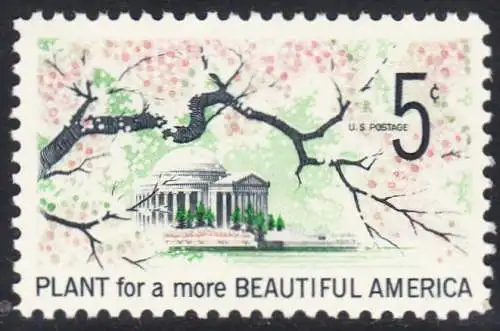 USA Michel 0909 / Scott 1318 postfrisch EINZELMARKE (a2) - Verschönerung Amerikas: Ast mit Kirschblüten; Jefferson-Gedenkstätte in Washington, DC