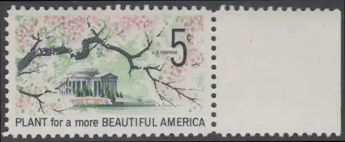 USA Michel 0909 / Scott 1318 postfrisch EINZELMARKE RAND rechts (a2) - Verschönerung Amerikas: Ast mit Kirschblüten; Jefferson-Gedenkstätte in Washington, DC