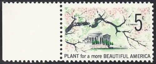 USA Michel 0909 / Scott 1318 postfrisch EINZELMARKE RAND links (a2) - Verschönerung Amerikas: Ast mit Kirschblüten; Jefferson-Gedenkstätte in Washington, DC