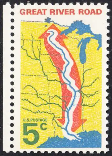 USA Michel 0910 / Scott 1319 postfrisch EINZELMARKE RAND links (a2) - „Great River Road“ - Mississippi-Uferstraße 