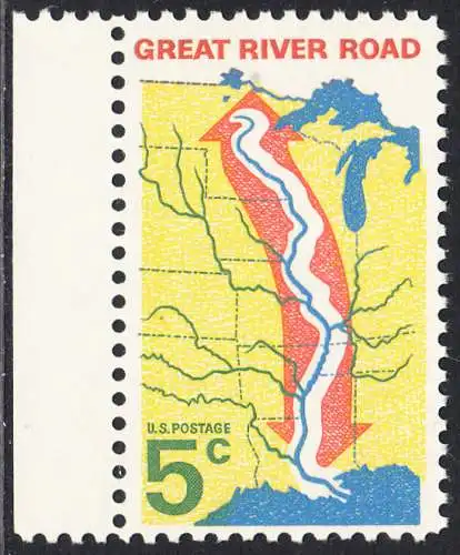 USA Michel 0910 / Scott 1319 postfrisch EINZELMARKE RAND links (a3) - „Great River Road“ - Mississippi-Uferstraße 