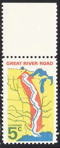 USA Michel 0910 / Scott 1319 postfrisch EINZELMARKE RAND oben (a2) - „Great River Road“ - Mississippi-Uferstraße 