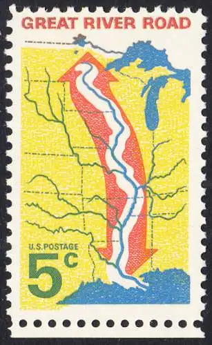 USA Michel 0910 / Scott 1319 postfrisch EINZELMARKE RAND unten (a2) - „Great River Road“ - Mississippi-Uferstraße 